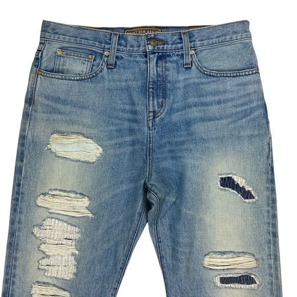 Point Sur Jeans Womens 30 Blue Distressed High Waisted Cropped Leg Selvedge NEW - Picture 2 of 16